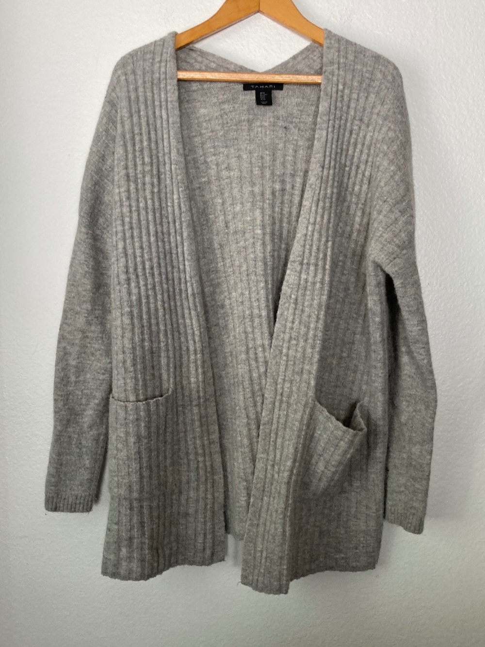 Tahari Open Front Long Cardigan Sweater Wool Alpaca Women's Medium Layering